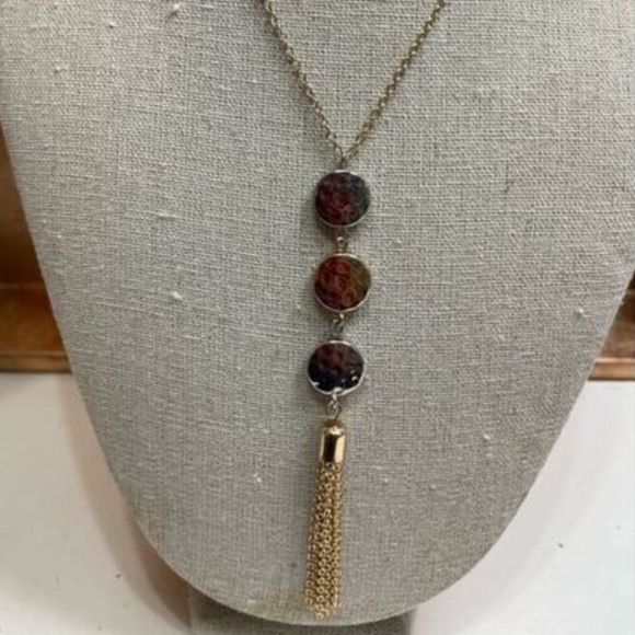 Banana Republic Factory Necklace 2-Tone Gold & Silver Hammered Pendent w/Tassel - Picture 2 of 3